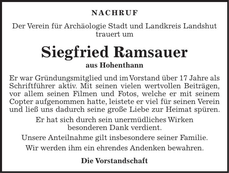 Traueranzeige Siegfried Ramsauer