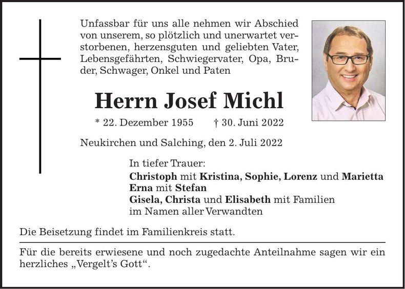 Traueranzeige Josef Michl