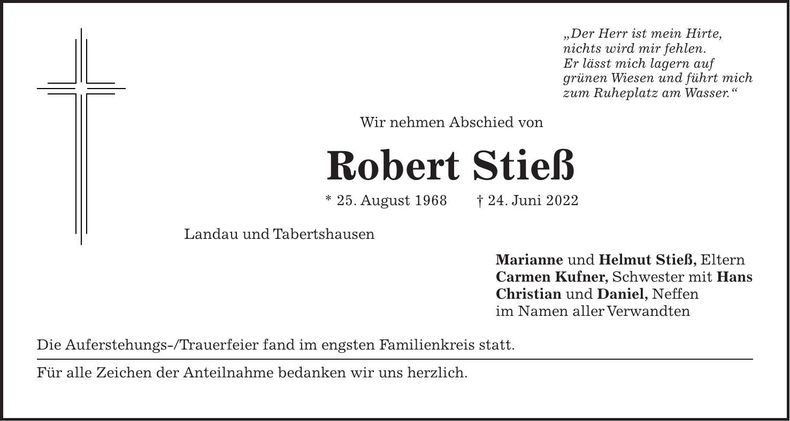 Traueranzeige Robert Stieß