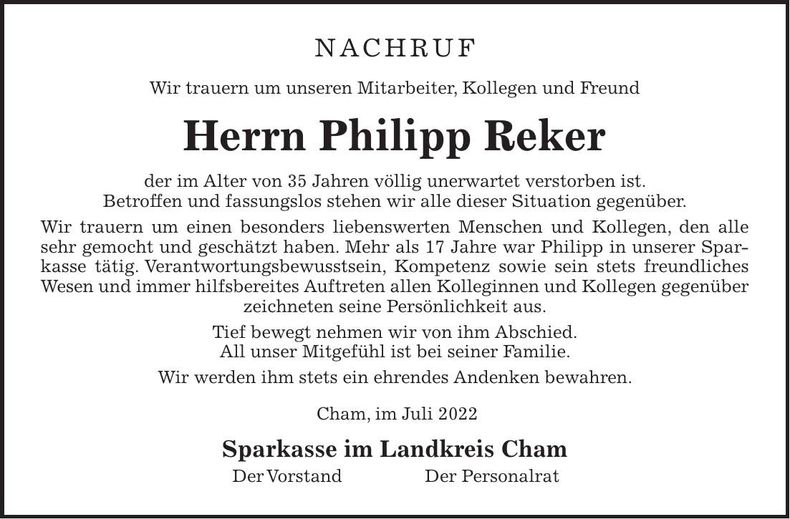 Traueranzeige Philipp Reker
