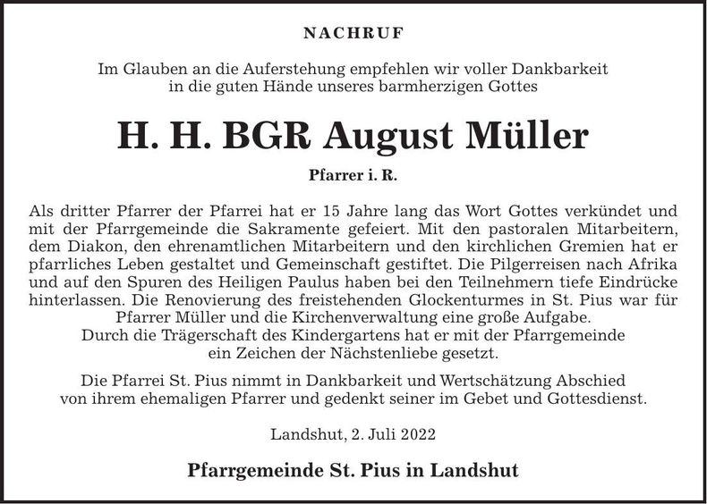 Traueranzeige August Müller