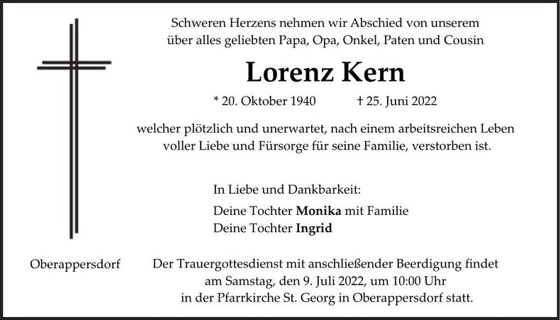 Traueranzeige Lorenz Kern