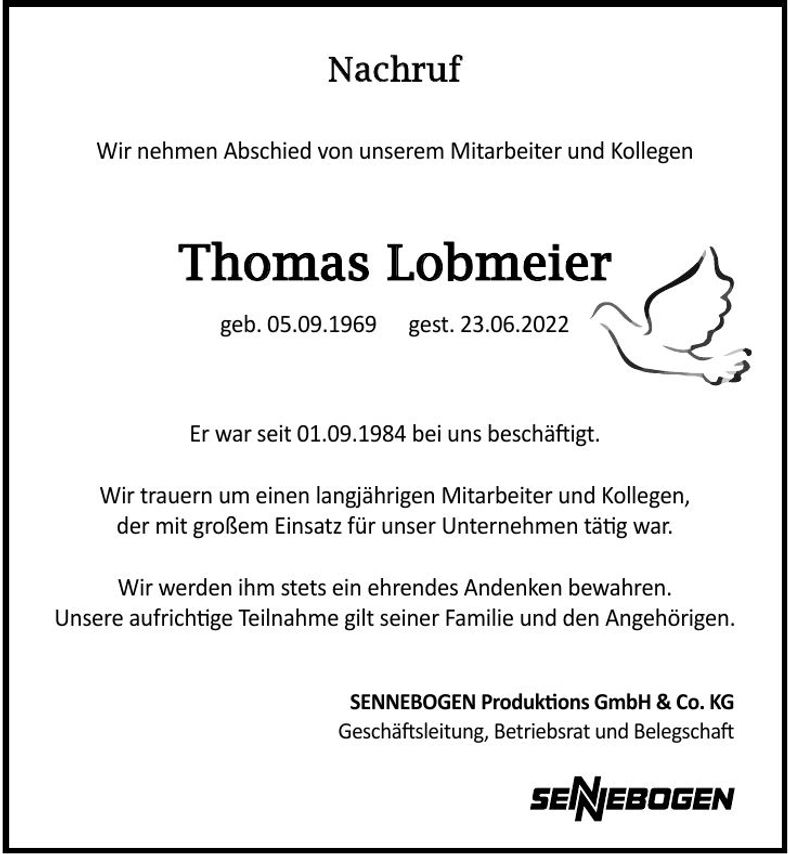 Traueranzeige Thomas Lobmeier