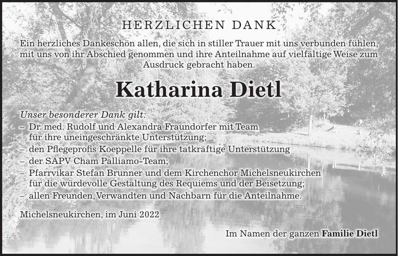 Traueranzeige Katharina Dietl