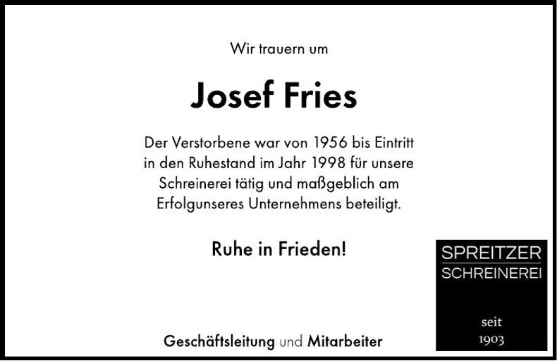 Traueranzeige Josef Fries