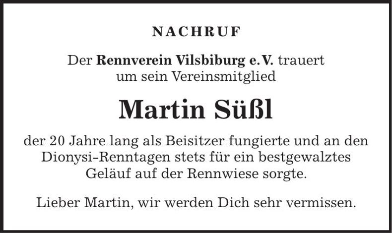 Traueranzeige Martin Süßl