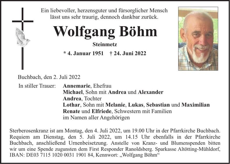 Traueranzeige Wolfgang Böhm