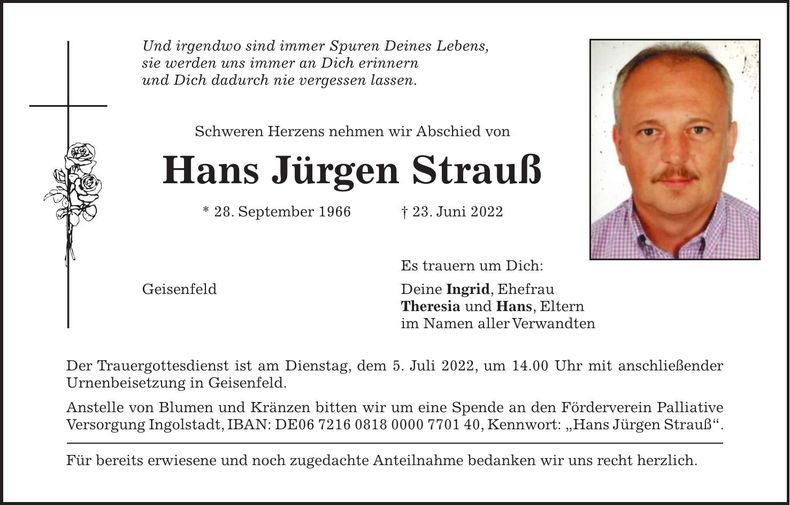 Traueranzeige Jürgen Strauß