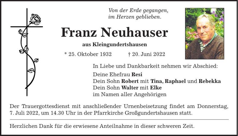 Traueranzeige Franz Neuhauser