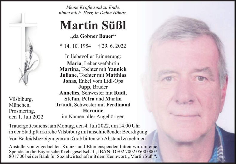Traueranzeige Martin Süßl