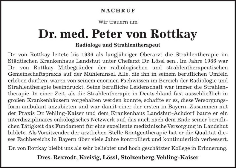 Traueranzeige Peter von Rottkay