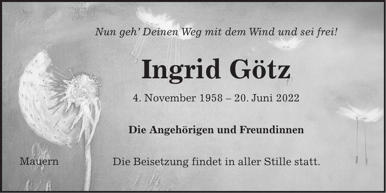 Traueranzeige Ingrid Götz
