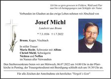 Traueranzeige Josef Michl