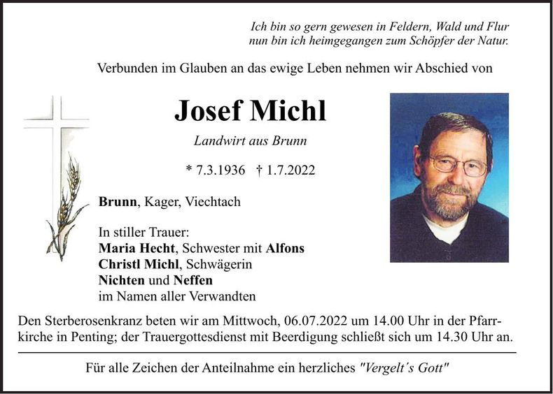 Traueranzeige Josef Michl
