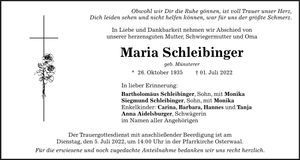 Traueranzeige Maria Schleibinger