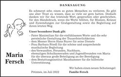 Traueranzeige Maria Fersch