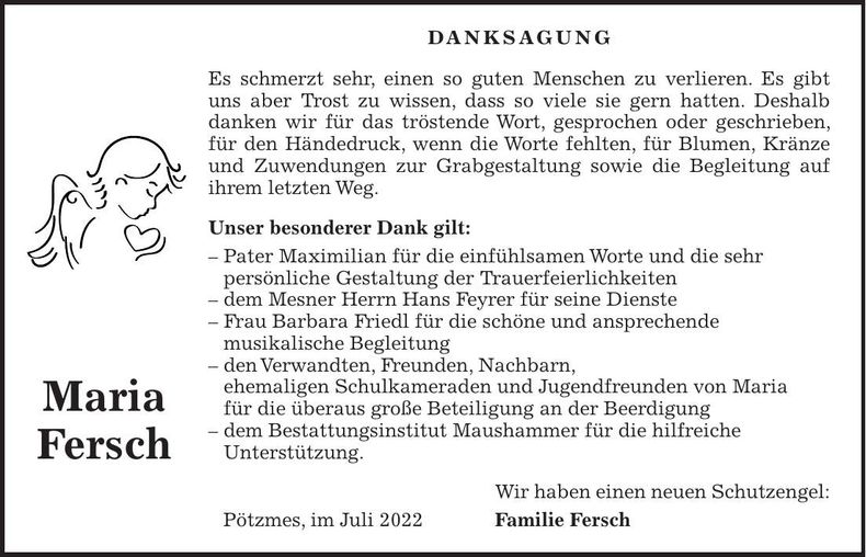 Traueranzeige Maria Fersch