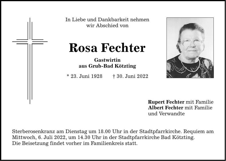 Traueranzeige Rosa Fechter