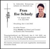 Traueranzeige Ilse Schudy