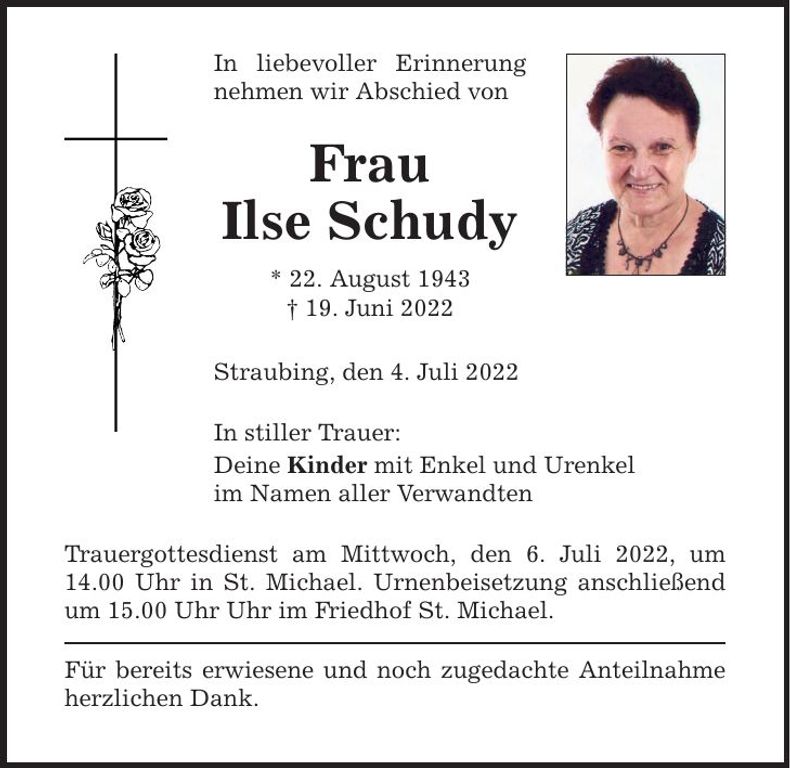 Traueranzeige Ilse Schudy