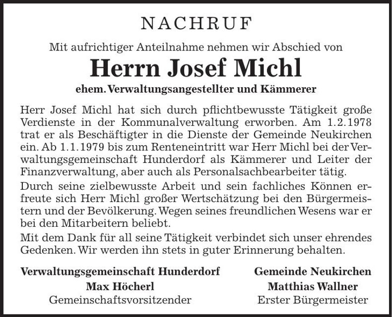 Traueranzeige Josef Michl