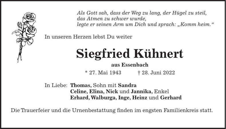 Traueranzeige Siegfried Kühnert