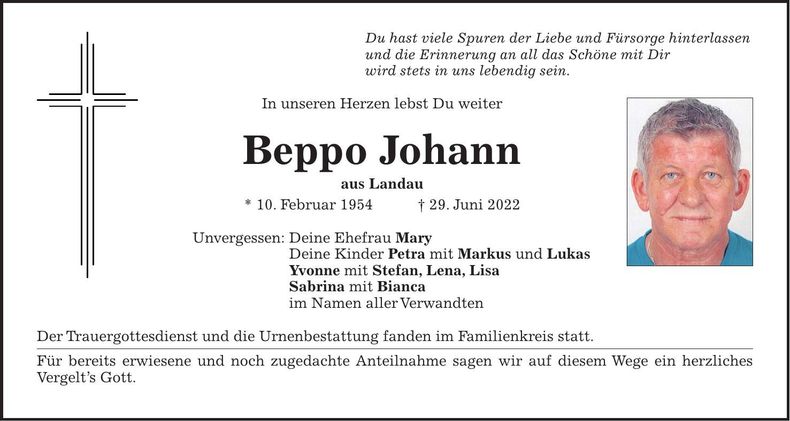 Traueranzeige Beppo Johann
