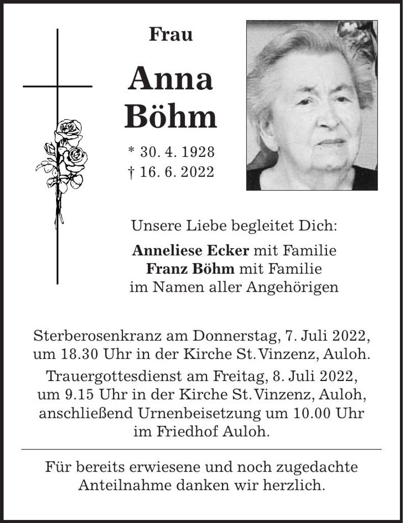 Traueranzeige Anna Böhm