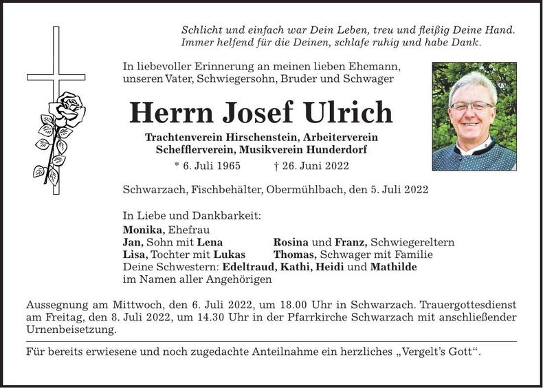 Traueranzeige Josef Ulrich