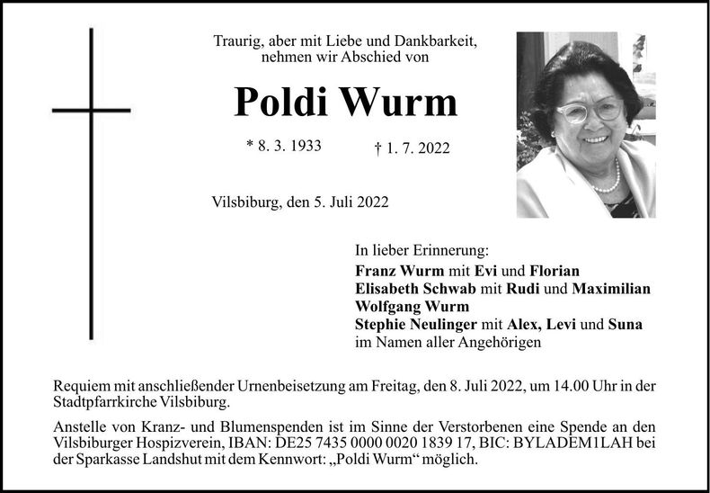 Traueranzeige Poldi Wurm