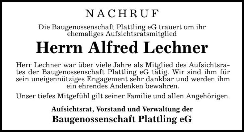 Traueranzeige Alfred Lechner
