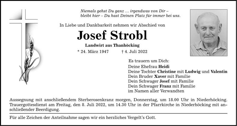 Traueranzeige Josef Strobl