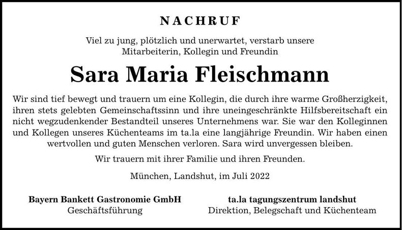 Traueranzeige Maria Fleischmann