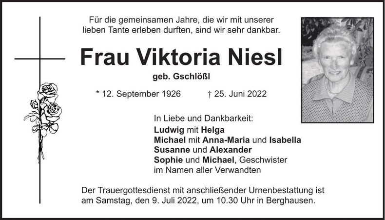 Traueranzeige Viktoria Niesl
