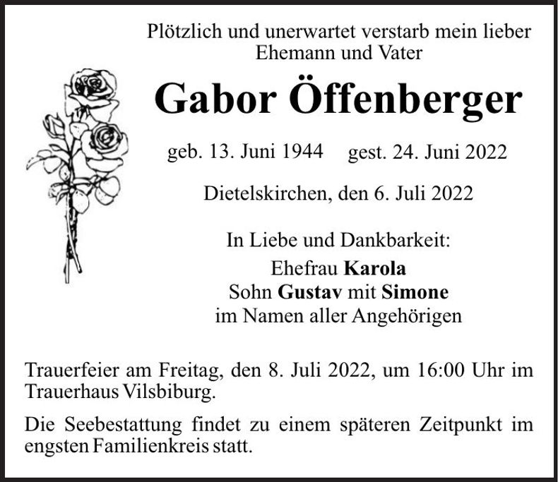 Traueranzeige Öffenberger Gabor