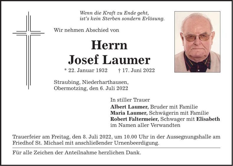 Traueranzeige Josef Laumer
