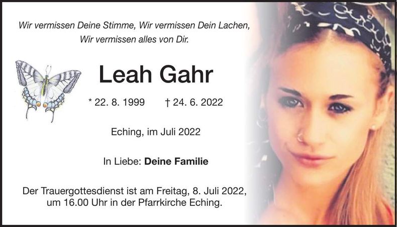 Traueranzeige Leah Gahr