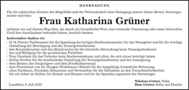 Traueranzeige Katharina Grüner