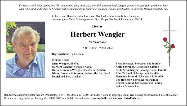 Traueranzeige Herbert Wengler