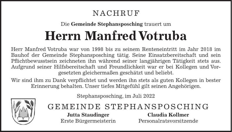 Traueranzeige Manfred Votruba