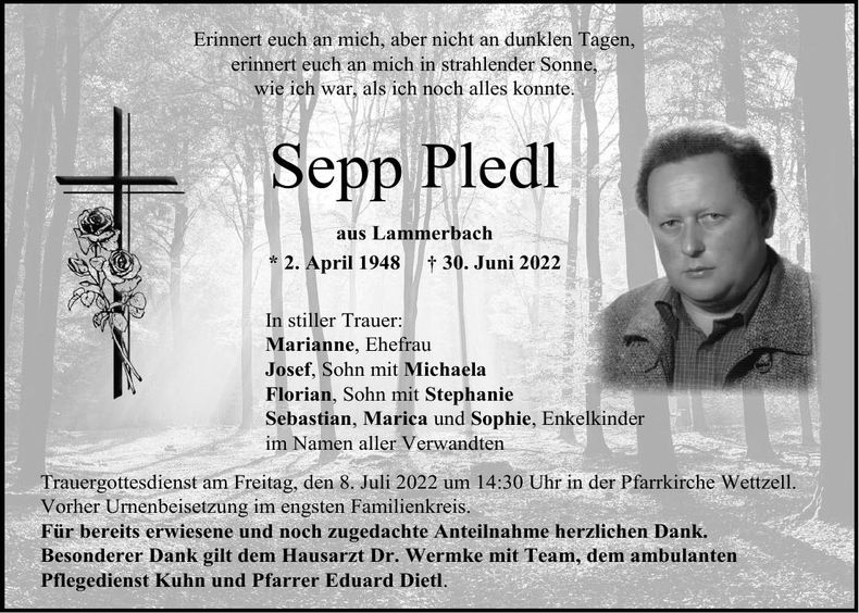 Traueranzeige Sepp Pledl