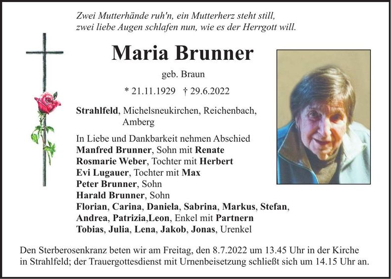 Traueranzeige Maria Brunner