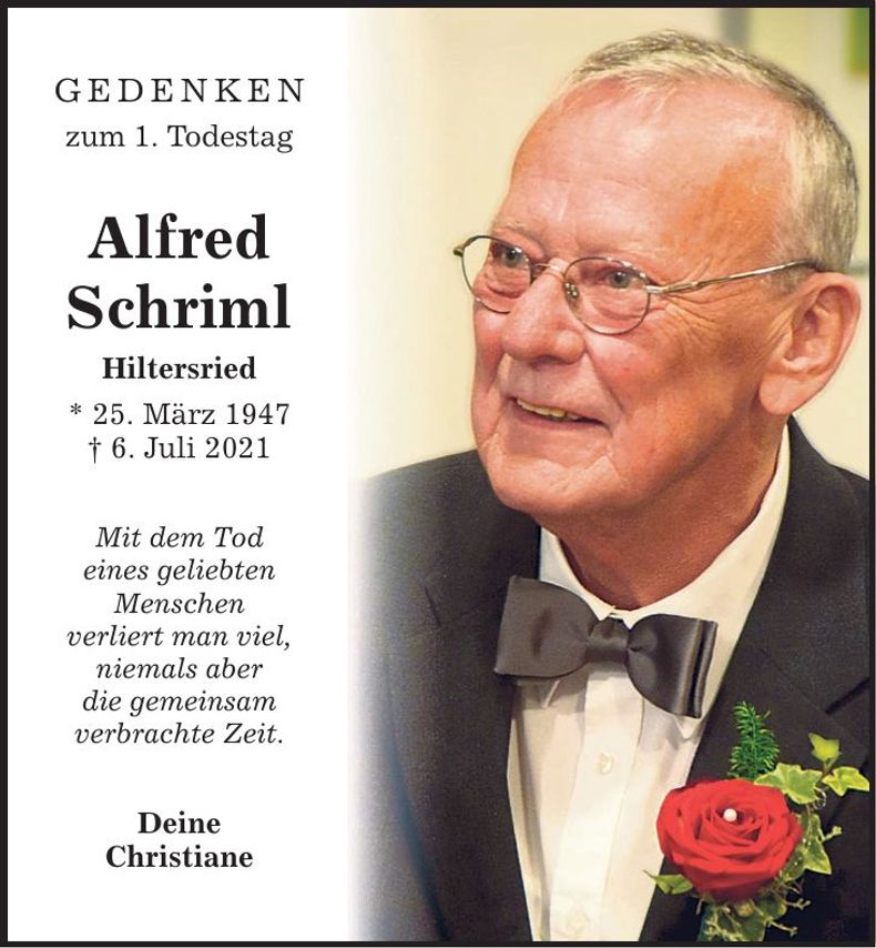 Traueranzeige Alfred Schriml