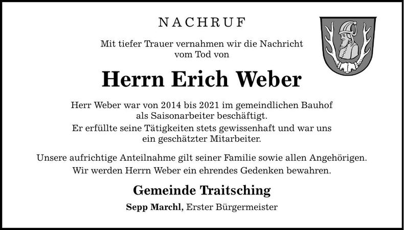 Traueranzeige Erich Weber
