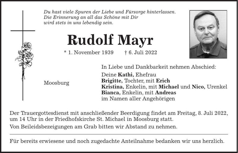 Traueranzeige Rudolf Mayr