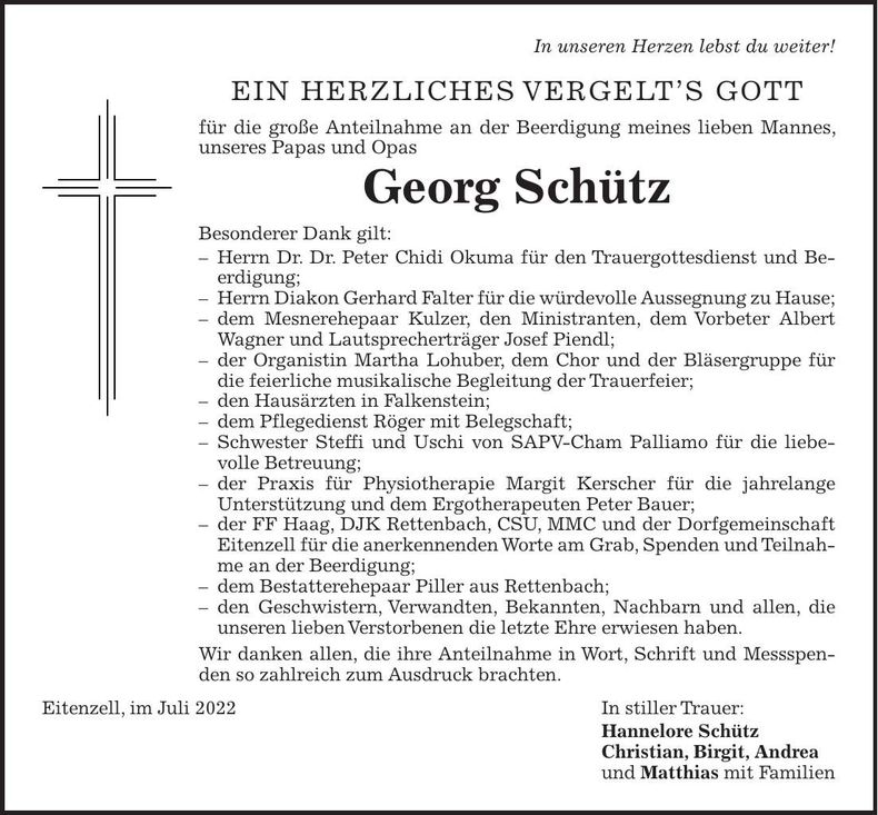 Traueranzeige Georg Schütz