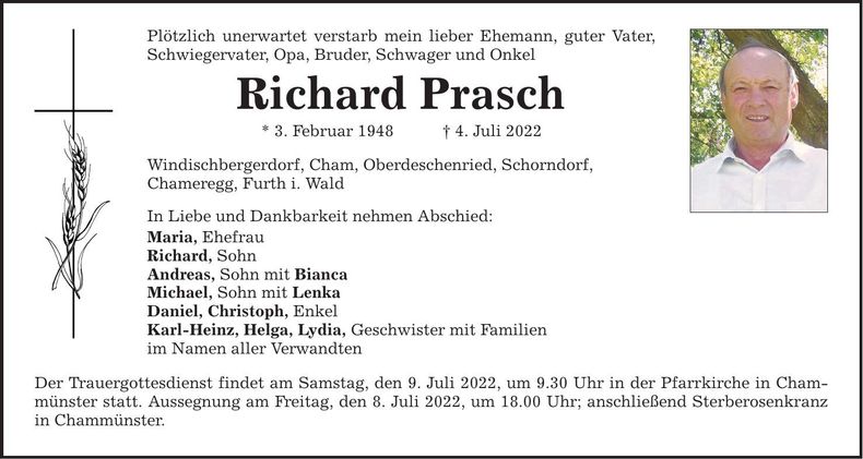 Traueranzeige Richard Prasch