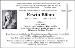 Traueranzeige Erwin Böhm