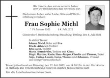 Traueranzeige Sophie Michl