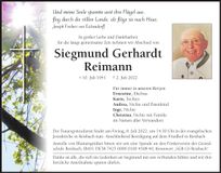 Traueranzeige Siegmund Gerhardt Reimann